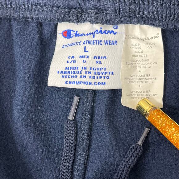 Champion Blue Script Logo 8.25" Drawstring Elastic Waist Pockets Sweat Shorts - Picture 3 of 8
